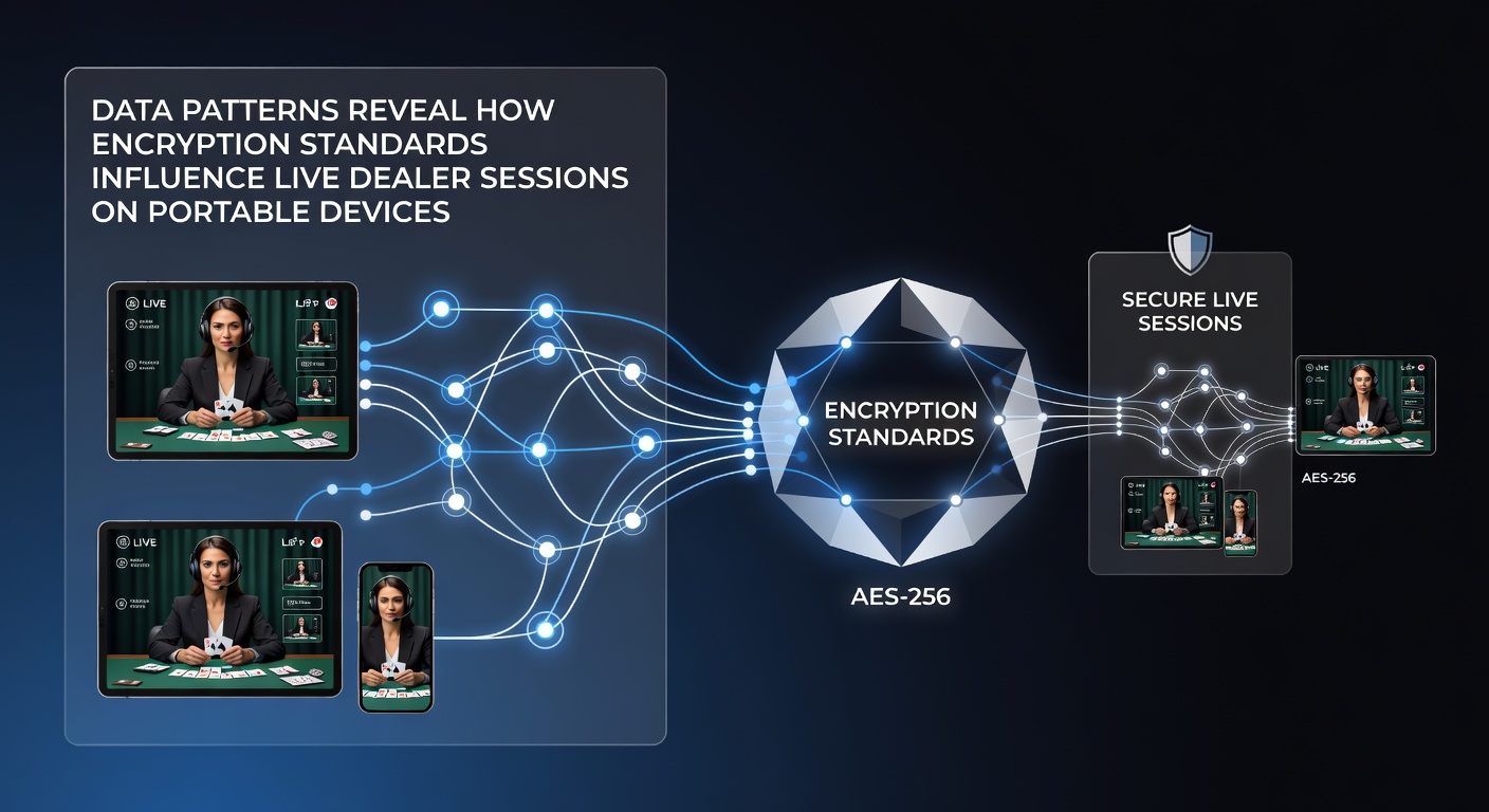 Live dealer session on a portable device showing encrypted video stream interface with security indicators