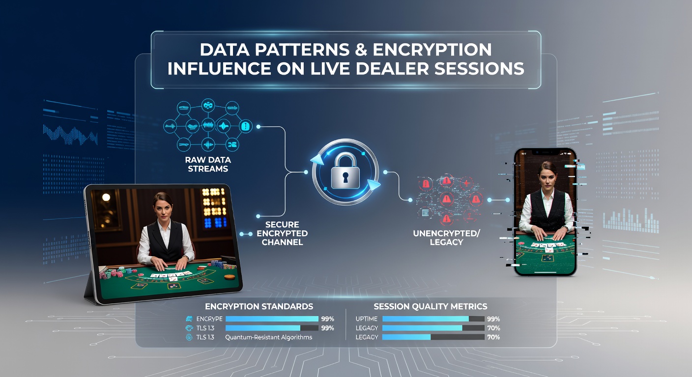 Data visualization charts displaying encryption impact on mobile live dealer session metrics and connection stability