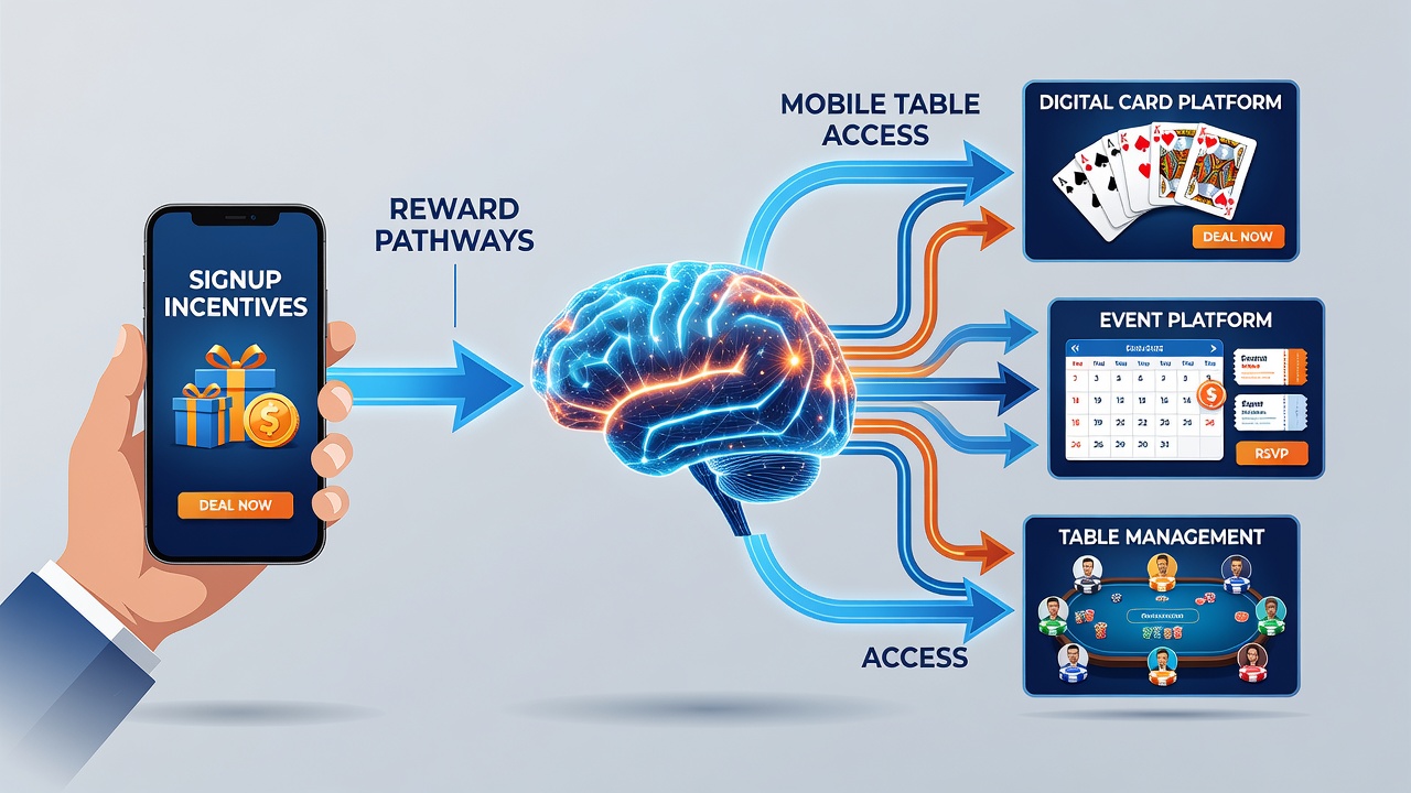 Screenshot of mobile card table interface displaying active reward balance and event access