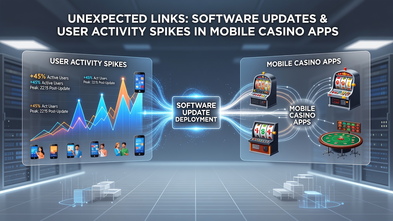 Analytics dashboard showing user activity spikes aligned with software update deployments in mobile casino applications